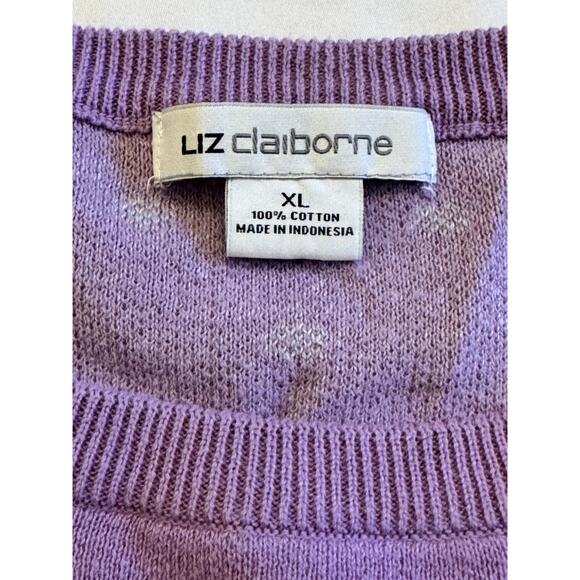 Liz Claiborne Sz XL Cotton Purple And Grey Polka Dot Preppy Old Money Academia - Picture 6 of 7